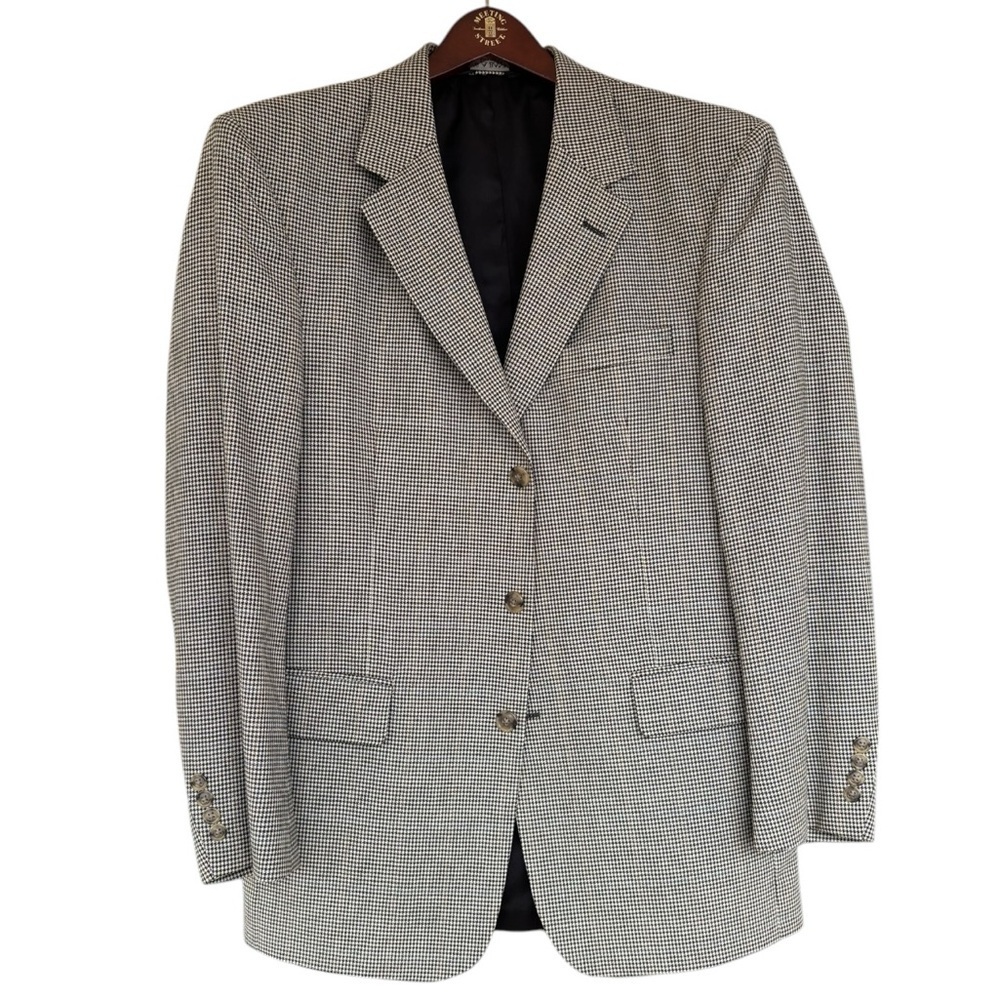 NEW Jos. A. Bank Houndstooth Sport Coat Size 40 R Silk & Wool Black & White